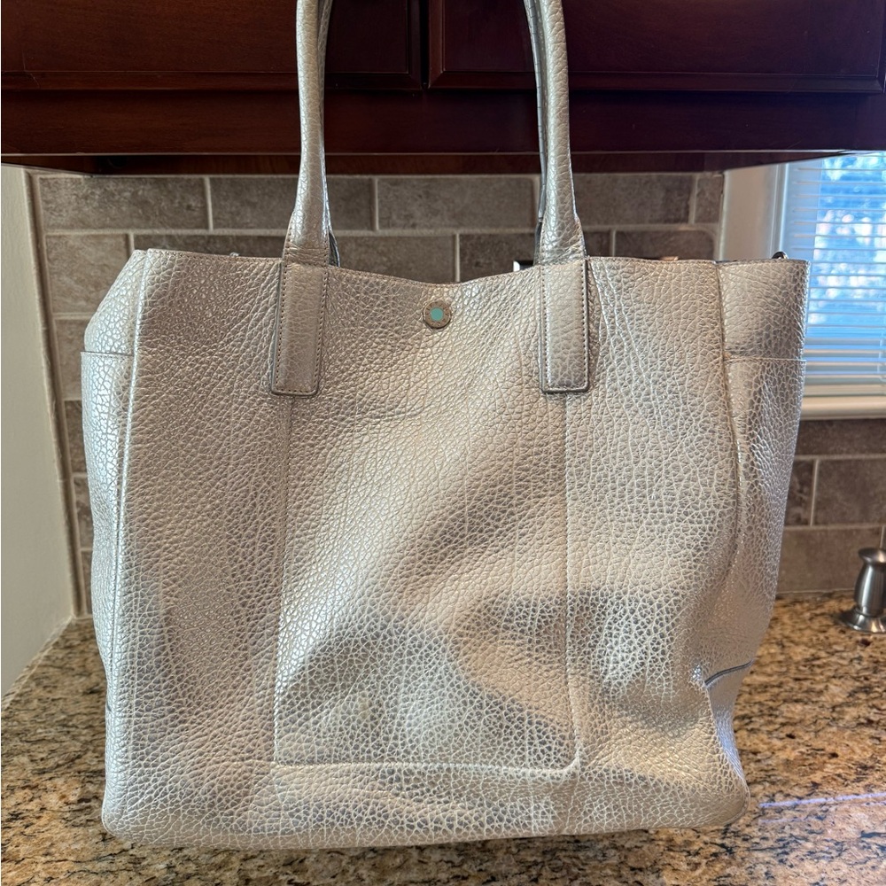 Women's TIFFANY & Co Metallic Pebbled Tote Bag - Silver